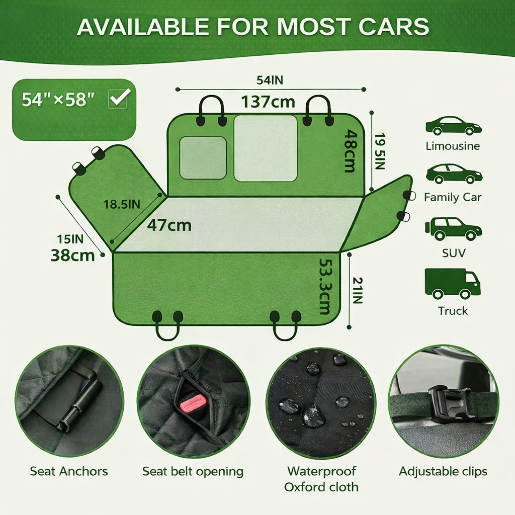 PetVerse™ Waterproof & Scratch-Proof Dog Car Seat Hammock